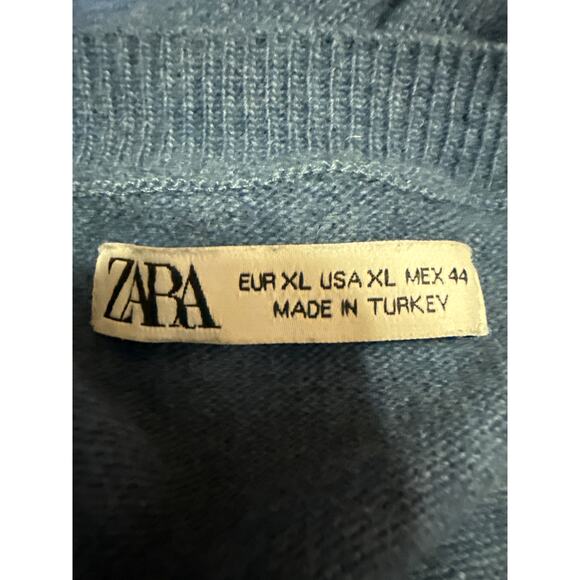 Zara Women's Blue Knit Long Sleeve Crew Neck Pullover Sweatshirt Sweater Top XL - Picture 3 of 3